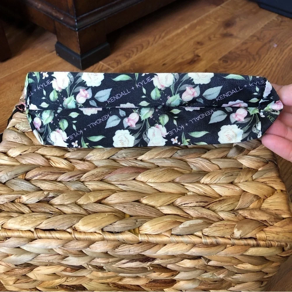 Kendall & Kylie black floral small zippered cosmetic bag